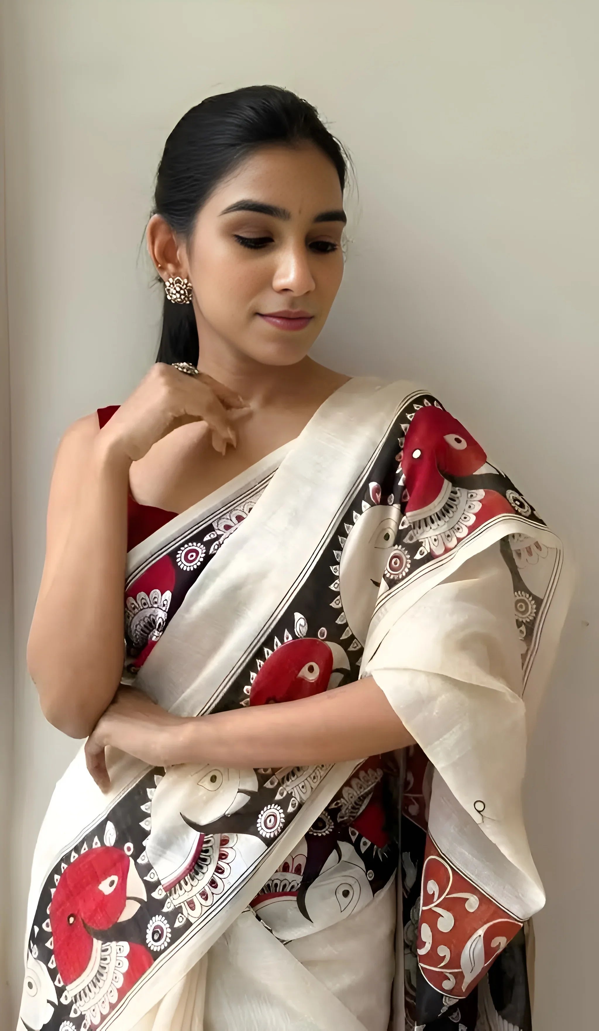 Elegant Soft Chanderi Cotton Kalamkari Saree with Handmade Zalar – Premium Wax Finish - tajoo