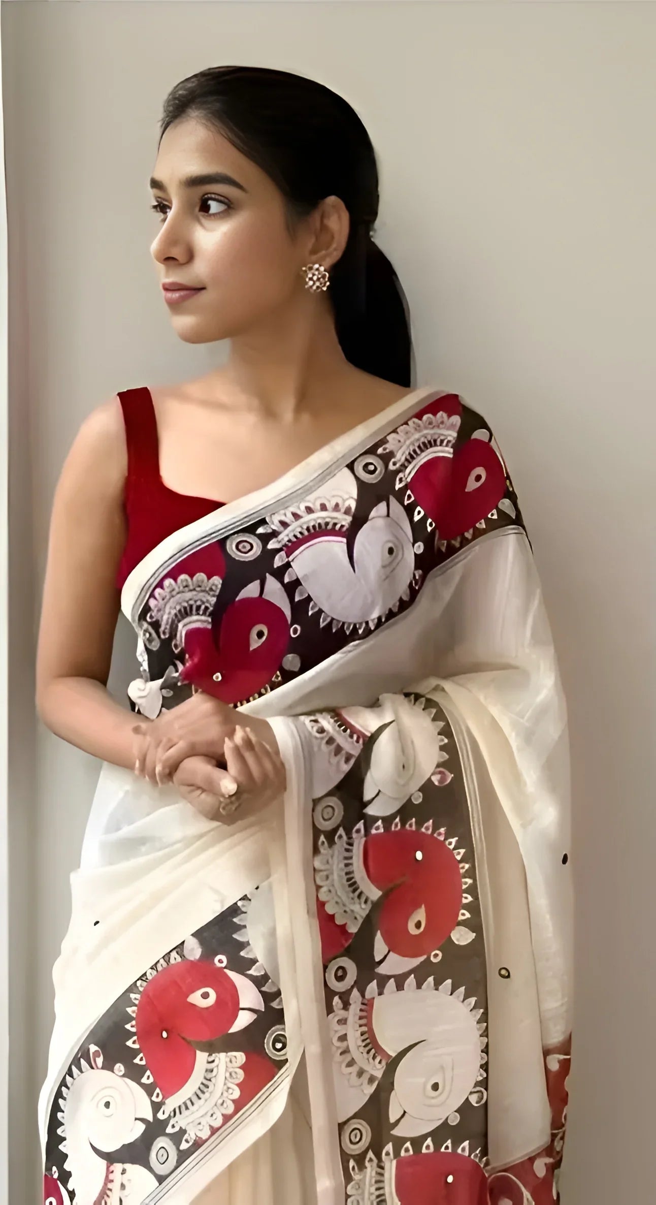 Elegant Soft Chanderi Cotton Kalamkari Saree with Handmade Zalar – Premium Wax Finish - tajoo