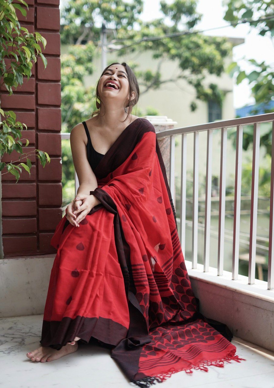 Pure Linen Cotton Digital Printed Saree with Handmade Zalar – PHPL 232