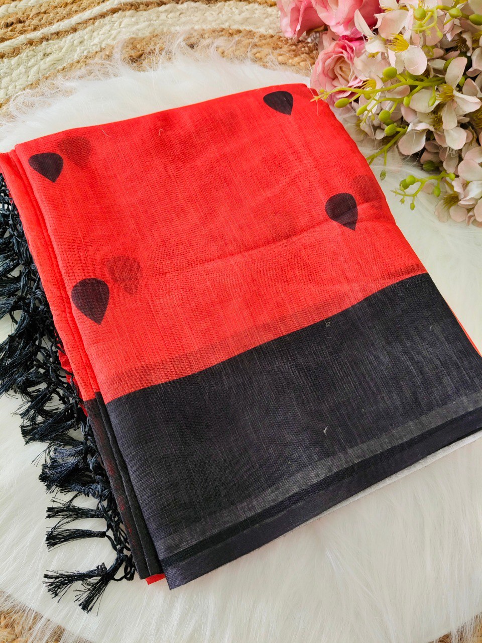 Pure Linen Cotton Digital Printed Saree with Handmade Zalar – PHPL 232