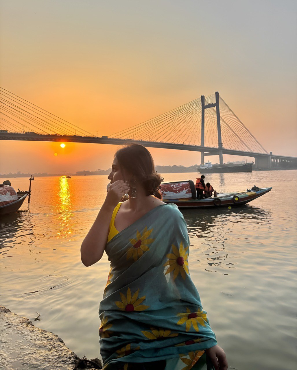 Pure Linen Cotton Digital Printed Saree with Handmade Zalar – PHPL 233