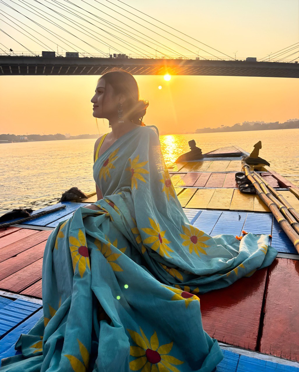 Pure Linen Cotton Digital Printed Saree with Handmade Zalar – PHPL 233