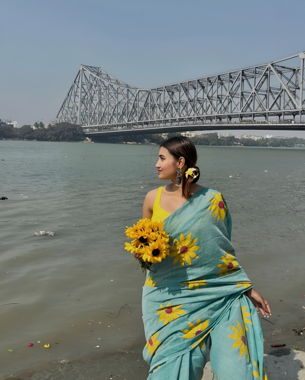 Pure Linen Cotton Digital Printed Saree with Handmade Zalar – PHPL 233