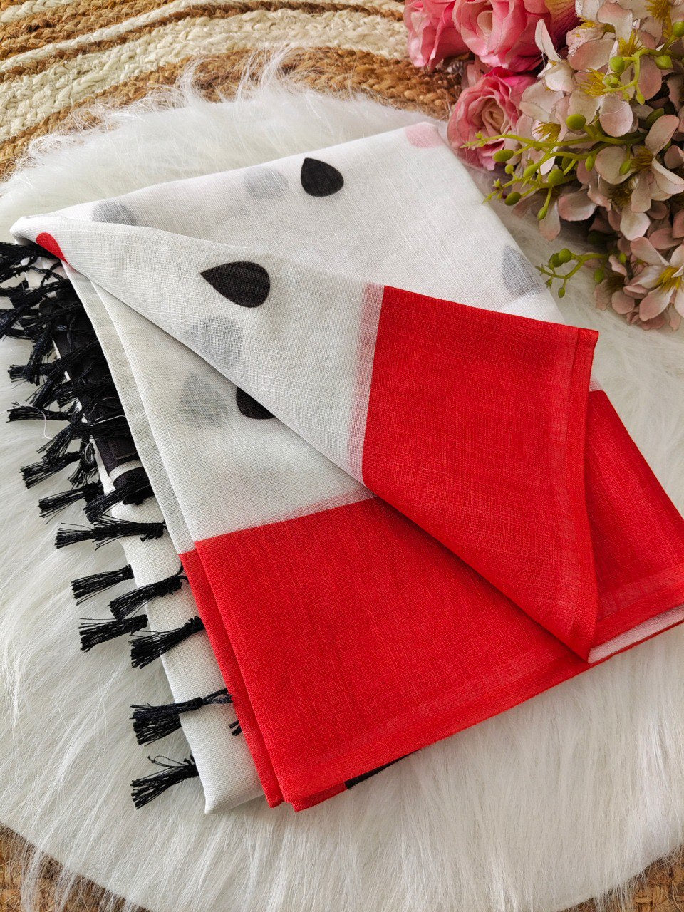 Pure Linen Cotton Digital Printed Saree with Handmade Zalar – PHPL 237