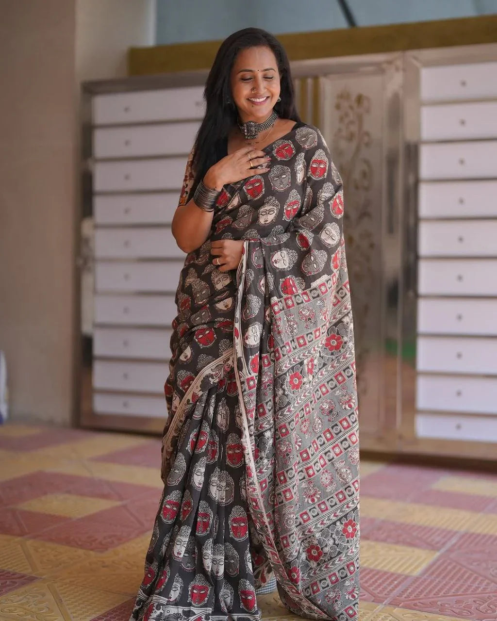 Pure Linen Cotton Digital Print Saree with Blouse & Tassels - tajoo