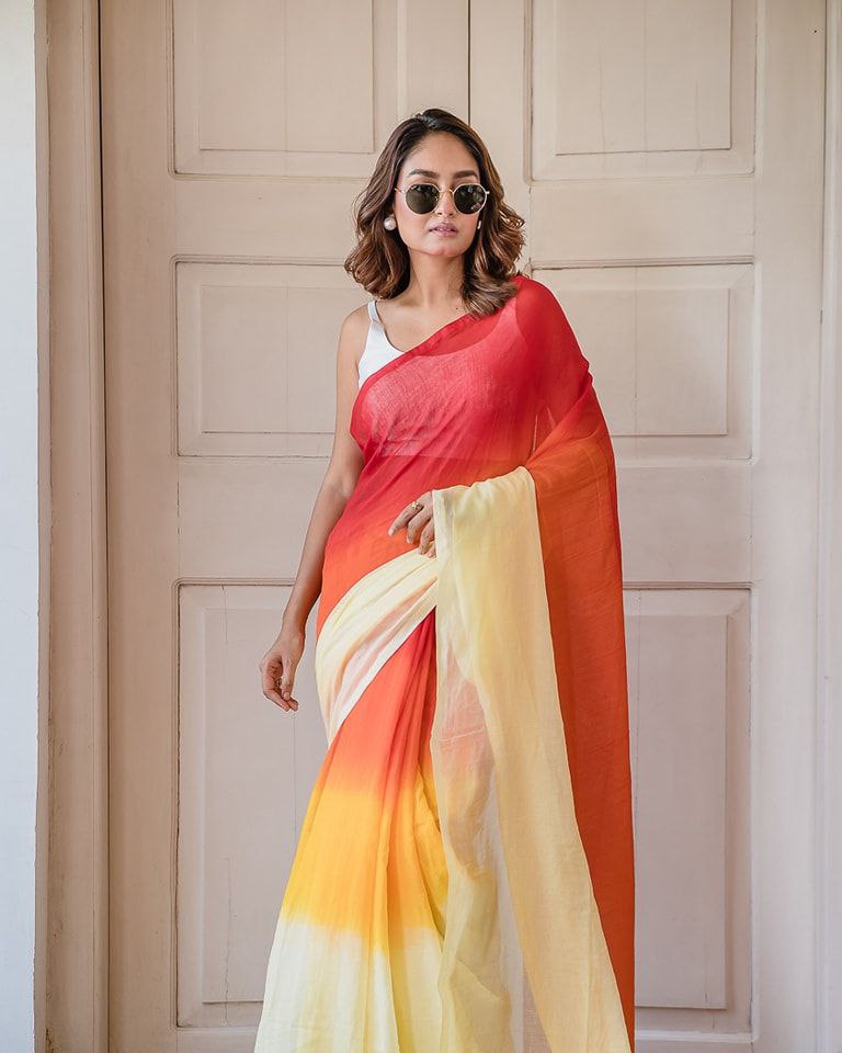 Pure Linen Cotton Digital Printed Saree with Blouse