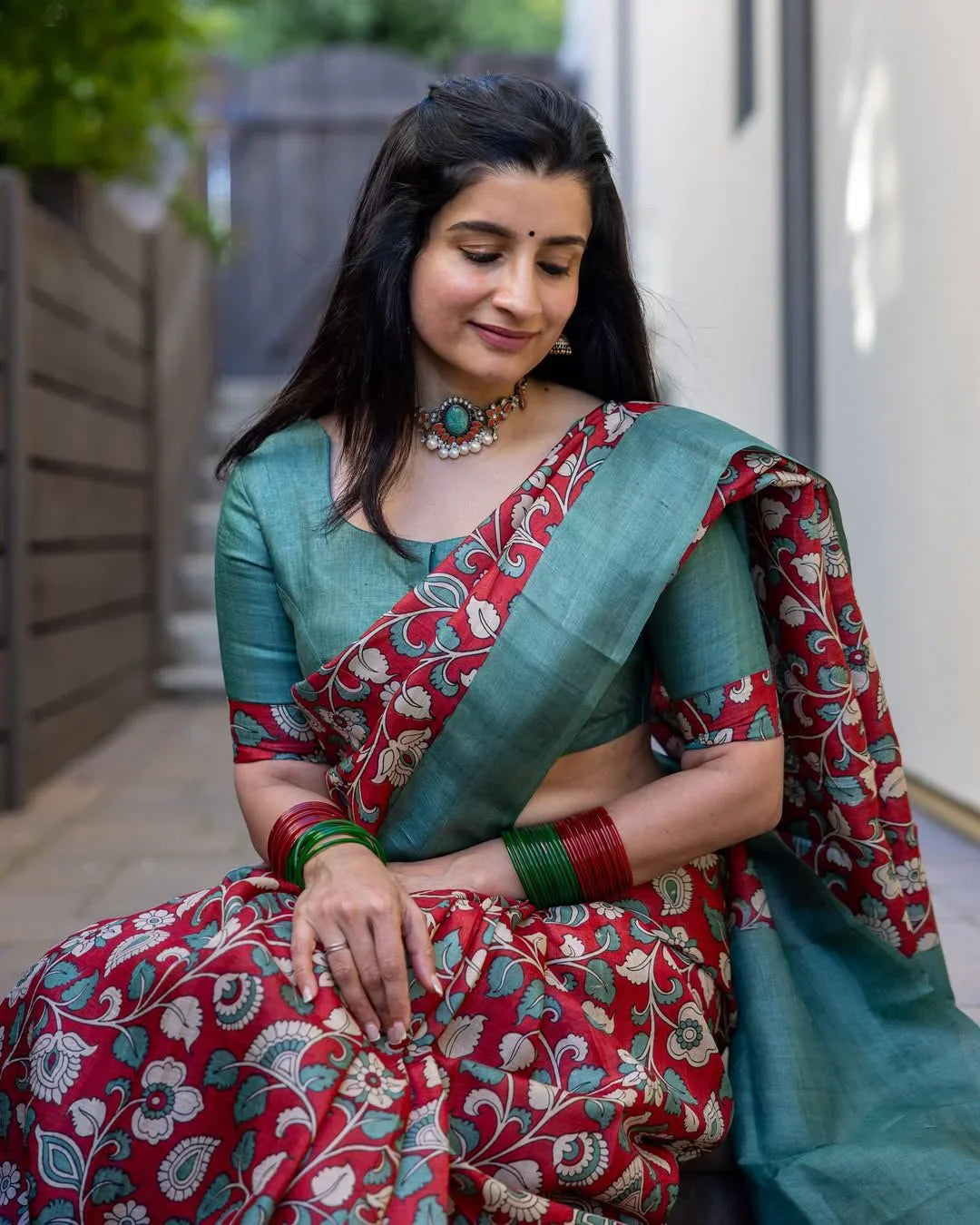 Premium Soft Chanderi Cotton Kalamkari Print Saree with Handmade Zalar & Printed Blouse - tajoo