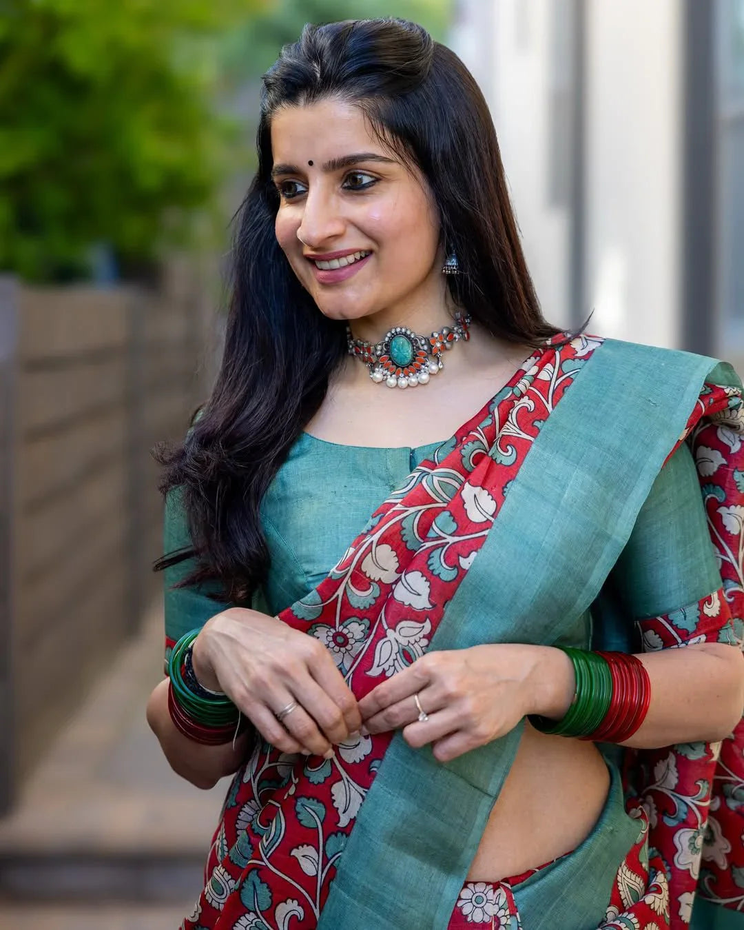 Premium Soft Chanderi Cotton Kalamkari Print Saree with Handmade Zalar & Printed Blouse - tajoo