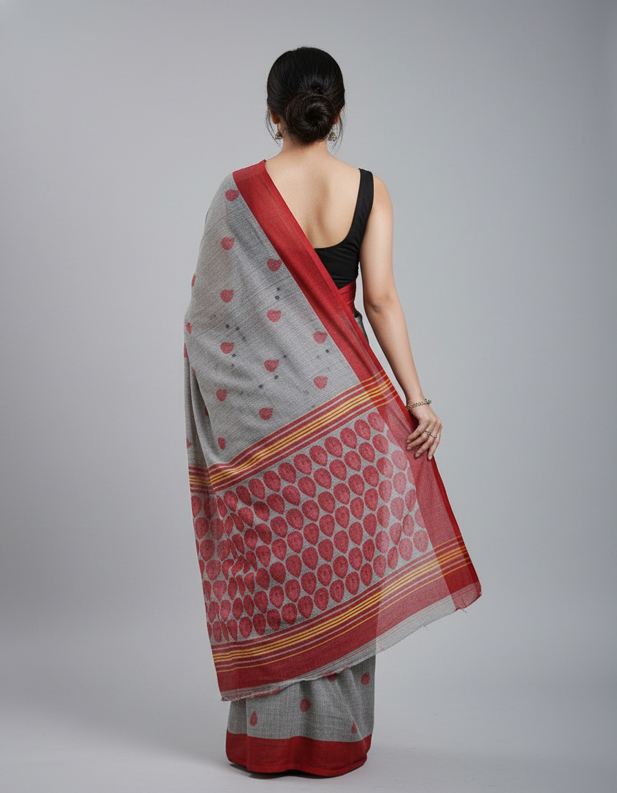 Pure Linen Cotton Digital Printed Saree with Handmade Zalar – PHPL 235