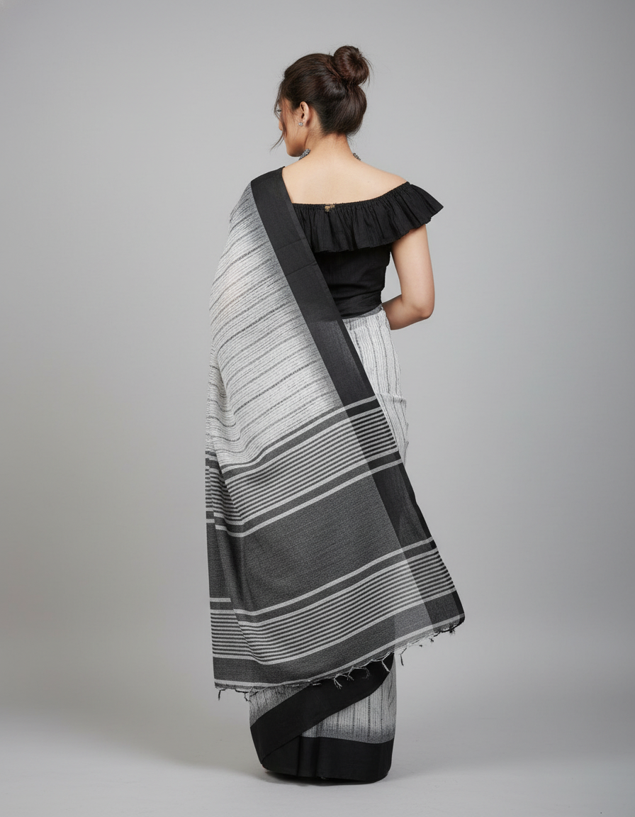 Pure Linen Cotton Digital Printed Saree with Handmade Zalar – PHPL 234