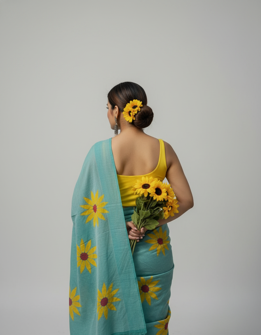 Pure Linen Cotton Digital Printed Saree with Handmade Zalar – PHPL 233