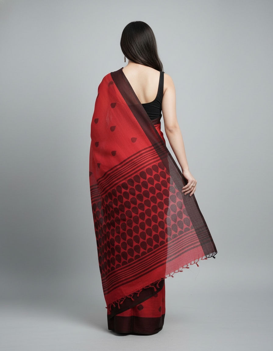 Pure Linen Cotton Digital Printed Saree with Handmade Zalar – PHPL 232