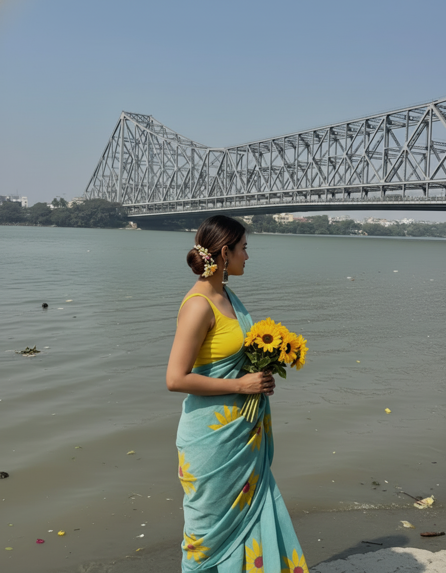 Pure Linen Cotton Digital Printed Saree with Handmade Zalar – PHPL 233