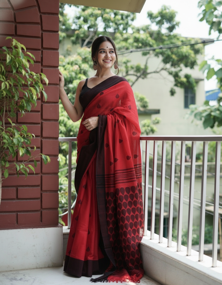 Pure Linen Cotton Digital Printed Saree with Handmade Zalar – PHPL 232