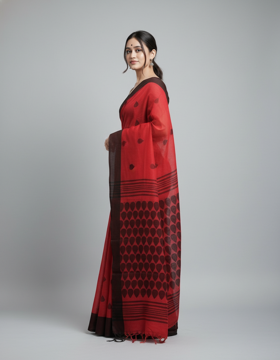 Pure Linen Cotton Digital Printed Saree with Handmade Zalar – PHPL 232